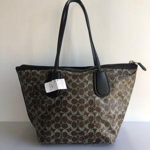 Coach Signature Coated Canvas Taxi Zip Top Tote, Style 33504 Bk/Brown with tag